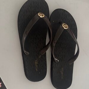 $4-Michael Kors Black Sandals with Gold Emblem